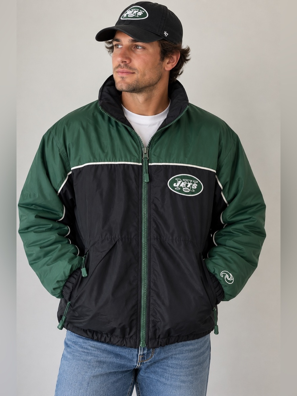New York Jets NFL Green Black Fleece Lined Hooded Jacket Full Zip